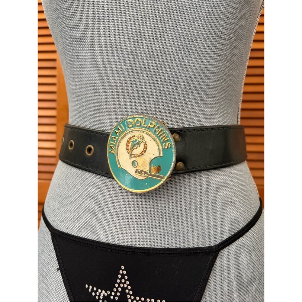 Miami Dolphins Vintage 1971 Logo Belt with Teal & Gold Helmet Buckle